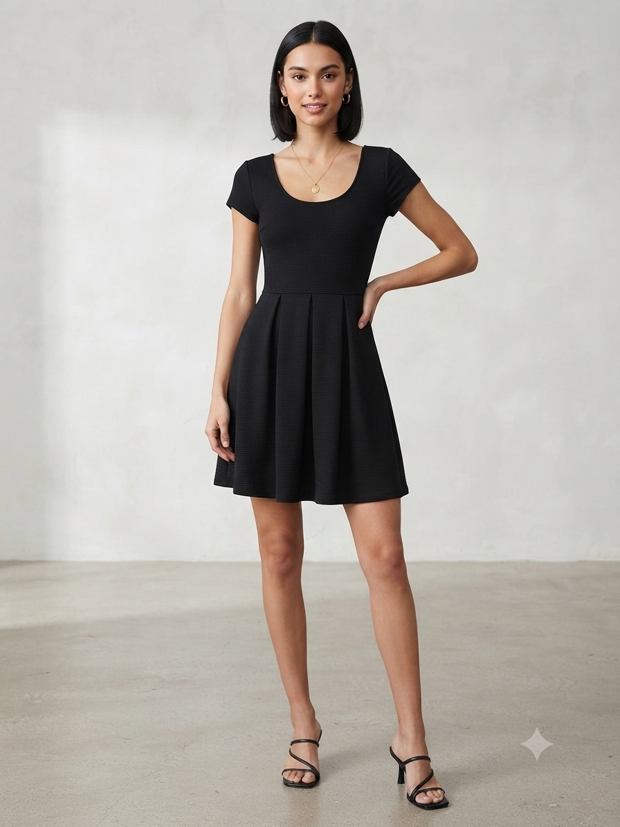 French Connection Black Scoop Neck Short Sleeve Skater Dress